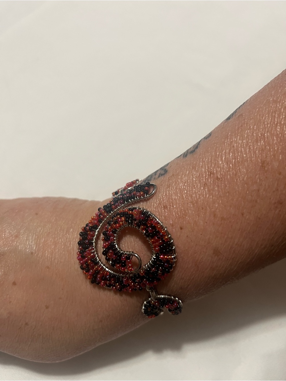 Handcrafted Beaded Spiral Bracelet - Red and Black